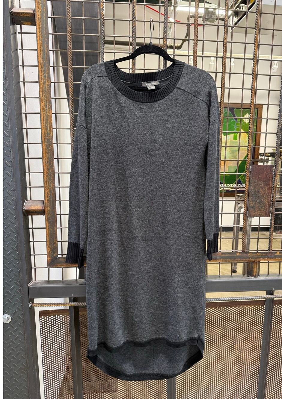 French Connection Sweater Dress Womens Small Grey Ribbed Knit Hi-Lo Mini